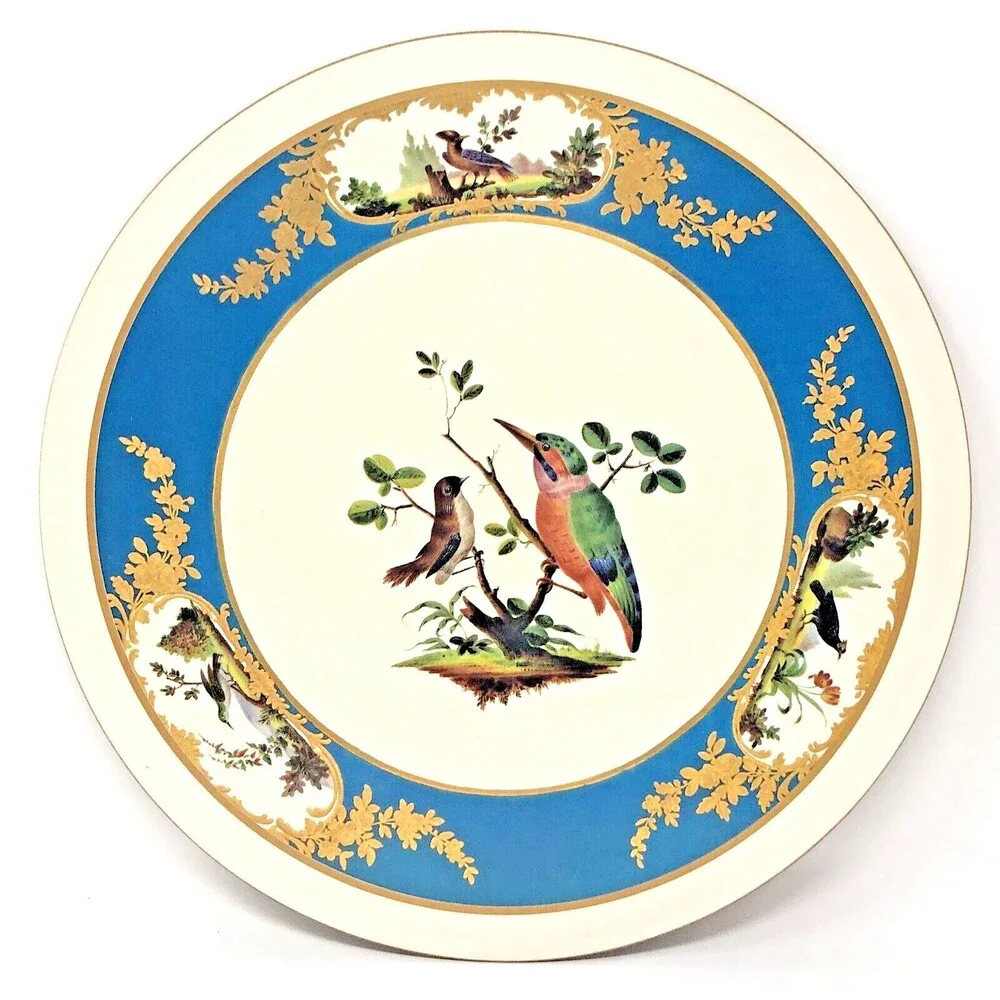 VTG Clover Leaf Wild Bird Cork Trivet Hot Pad King Fisher Golden Finch Set Of 3